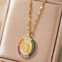 Разноцветный Элегантные старинные латунные ожерелья с подвесками в виде кубических цирконий с изображением Девы Марии, золотые, красочный, 15.75 дюйм (40 см)