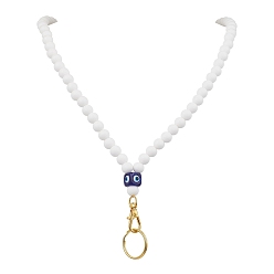 Белый Круглые силиконовые и смоляные бусины сглаза имя карточка ожерелье шнурок, с застежкой-карабином и брелком, белые, 880 мм