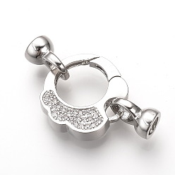 Platinum Brass Micro Pave Cubic Zirconia Spring Gate Rings, O Rings, Platinum, 33x18x4.5mm
