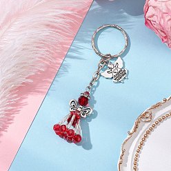 Красный Брелки из стеклянных бусин, с железными разъемными кольцами для ключей и фурнитурой из сплава, ангел, красные, 86 мм