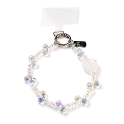 Белый Ремешки для мобильных устройств из стеклянных и железных бусин, с нашивкой для шнурка для мобильного телефона, сердце, белые, 20 см