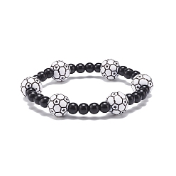Mixed Color Sport Theme Acrylic Beaded Stretch Bracelet for Men Women, Mixed Color, Inner Diameter: 2-1/8 inch(5.5cm)