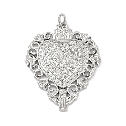 Платина Латунные микро проложить кубического циркония подвески, без кадмия и без свинца, сердце прелести, с целью перехода в кольце, платина, 30.5x25x2 мм, отверстие : 3 мм