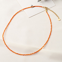 Кубический Цирконий Ожерелья из круглых бусин с огранкой из оранжевого кубического циркония, украшения из нержавеющей стали для женщин, золотые, 15.35 дюйм (39 см)