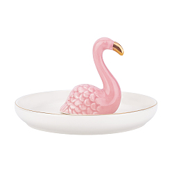 Pink Porcelain Flamingo Ring Holder, Jewelry Tray, for Holding Small Jewelries, Rings, Necklaces, Earrings, Bracelets, Trinket, for Women Girls Birthday Gift, Pink, 5-1/8x4 inch(13x10cm)