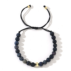 Содалитовое Натуральный содалит круглые бусины плетеные браслеты из бисера, регулируемые мужские браслеты из нейлонового шнура, внутренний диаметр: 11 дюйм (28 см)