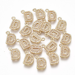 Letter D Brass Cubic Zirconia Charms, Letter, Clear, Real 18K Gold Plated, Letter.D, 9.5x8x1.5mm, Hole: 1mm