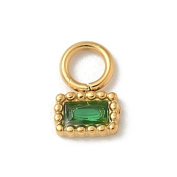 Папоротник Зеленый Ионное покрытие (ip) 304 нержавеющая сталь с подвесками из стразов, реальный 14 k позолоченный, прямоугольный шарм, Папоротник зеленый, 7.5x5x1.5 мм, отверстие : 2.5 мм