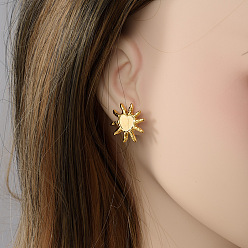 Золотой Модные 304 серьги-гвоздики в форме сердца неправильной формы из нержавеющей стали с солнцем, золотые, 19x19 мм