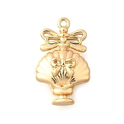 Настоящее золото 18K Латунные подвески, без кадмия, без никеля и без свинца, форма ракушки с бантом, реальный 18 k позолоченный, 20x12.5x5.5 мм, отверстие : 1.2 мм