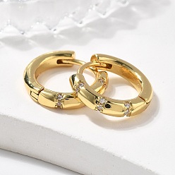 Настоящее золото 18K Сверкающие кубические циркониевые серьги-кольца для девочек и женщин, без свинца, без никеля и без кадмия, серьги из циркония, реальный 18 k позолоченный, 10 калибр (2.5 мм), 14x16x2.5 мм, штифты : 0.8 мм