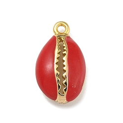 (123L) Белый крем непрозрачный блеск Подвески из латуни с эмалью в стойку, долговечный, без свинца и без кадмия, реальный 18 k позолоченный, формы раковины, огнеупорный кирпич, 15.5x9x4.5 мм, отверстие : 1.2 мм