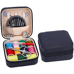 Черный 1 набор швейных инструментов наборы, со швейной иглой, английская булавка, ножницы из нержавеющей стали, пластиковая ручка для рыхления швов, хлопковая нить, заправить нитку в иглу, швейные наперстки, чёрные, 99x97.5x52 мм