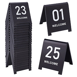 Noir 25pcs marque-places de table en acrylique, plaque d'immatriculation de tente de mariage, numéro 1~25, noir, 60x62x65mm