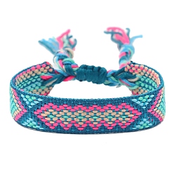 Light Sky Blue Bohemia Polyester Braided Rhombus Cord Bracelet, Adjustable Bracelet for Women, Light Sky Blue, 5-3/4 inch(14.5cm)