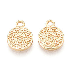 Матовый Золотой Цвет Подвески из сплава , плоские круглые с цветочным узором, без кадмия и без свинца, матовый золотой цвет, 15.5x12x2 мм, отверстие : 2 мм