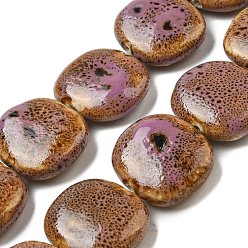 Фиолетовый Фарфора ручной работы бисер нитей, блокировать, фиолетовые, 26.5~27x30x10~11.5 мм, отверстие : 1.2~2 мм, около 12~13 шт / нитка, 12.60~13.78'' (32~35 см)