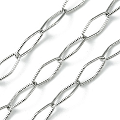 Stainless Steel Color Tarnish Resistant 304 Stainless Steel Rhombus Link Chains, Soldered, with Spool, Stainless Steel Color, 15x5.5x1mm, about 32.81 Feet(10m)/Roll