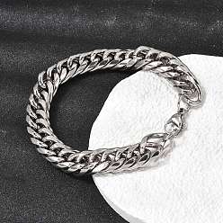 Нержавеющая Сталь Цвет 201 браслеты из кубинских цепей из нержавеющей стали для женщин и мужчин, цвет нержавеющей стали, 8.66 дюйм (22 см), ссылка: 16.5x11.5x5 mm