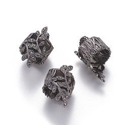 Черный Цвет Металла Латунный горный хрусталь филигранная бусина, колонна с лиственной ветвью, металлический черный , 39x21.5 мм, отверстия: 4x6 mm, Внутренний диаметр: 17 mm