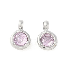 Розовый 304 кулон из нержавеющей стали, со стразами, цвет нержавеющей стали, плоско-круглые, светло-розовый, 7x5x3 мм, отверстие : 1.4 мм