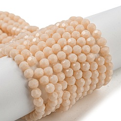 Персиковый Слойка Подставки для непрозрачных стеклянных бусин, граненый (32 граней), круглые, розовые, 4 мм, отверстие : 0.7 мм, около 87~93 шт / нитка, 32~33 см