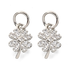 Платина Подвески из прозрачного кубического циркония с микропаве из латуни клевер, стойки покрытие, долговечный, без свинца и без кадмия, платина, 12x7.5x2.5 мм, отверстие : 4.5 мм