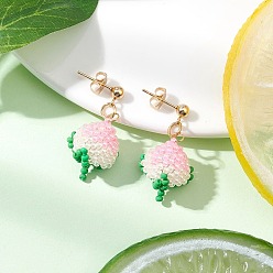 Pink Серьги-гвоздики из персикового стекла ручной работы с подвесками, золотые, розовые, 32x15 мм