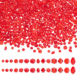 Красный 810 шт. 14 стили граненые стеклянные бусины, разнообразные, красные, 4x4 мм, отверстие : 1 мм