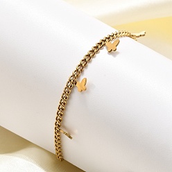 Золотой 304 браслеты-бабочки из нержавеющей стали, браслеты с цепочками для женщин, ионное покрытие (ip), золотые, 6-3/4 дюйм (17.2 см) в длину + 32 удлинитель мм