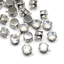 Gunmetal Cubic Zirconia Charms, with Brass Findings, Gunmetal, 10x9x6mm, Hole: 1mm