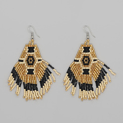 Верблюжий Серьги-подвески с кисточками из стеклянного бисера в китайском стиле ручной работы с шестигранным узором, платина, верблюжие, 80x45 мм