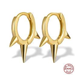 Real 18K Gold Plated 925 Sterling Silver Hoop Earrings, Spike, with S925 Stamp, Real 18K Gold Plated, 15x10.5mm