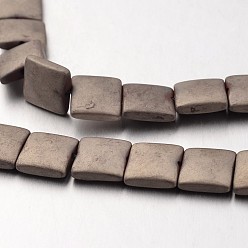 Antique Bronze Plated Electroplate Non-magnetic Synthetic Hematite Bead Strands, Frosted, Flat Slice Square Beads, Antique Bronze Plated, 8x8x3mm, Hole: 1mm, about 49pcs/strand, 15.7 inch