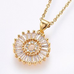 Letter O Подвеска-колье с инициалом из латуни, украшенная микропаве из кубического циркония., с 304 цепи из нержавеющей стали, плоские круглые с буквы, золотые, letter.o, 17.71 дюйм (45 см), Кулон : 22x16x3 мм