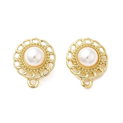 Golden Alloy Stud Earring Findings, with Plastic Pearl Beaded & 925 Sterling Silver Pins & Horizontal Loops, Flower, Golden, 19.5x16x6mm, Hole: 1.8mm, Pin: 0.6mm