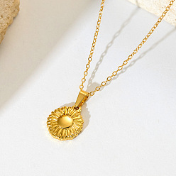 Flower 201 Stainless Steel Pendant Necklaces, Golden, Flower, 15.75 inch(40cm), Pendant: 12mm