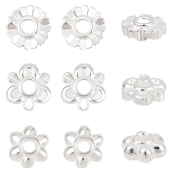 Серебро 30шт. 3 стили s925 бусины из стерлингового серебра, малая прокладка, цветок, серебряные, 3.7~4x3.5~4x1.3~2 мм, отверстие : 0.8~1 мм, 10 шт / стиль