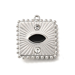 Нержавеющая Сталь Цвет 304 подвески из нержавеющей стали, с стразами и эмалью, квадрат с подвеской в виде глаза, цвет нержавеющей стали, 25.5x23x3 мм, отверстие : 1.6 мм
