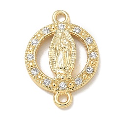 Настоящее золото 18K Стойка покрытие латунь микропаве прозрачный кубический цирконий религия дева мария соединительные подвески, долговечный, без свинца и без кадмия, реальный 18 k позолоченный, 17.5x12.5x2.2 мм, отверстие : 1.6 мм