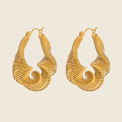 Настоящее золото 18K Закрученные 304 серьги-кольца из нержавеющей стали, реальный 18 k позолоченный, 33x32 мм