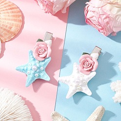 (52) Непрозрачная лаванда 2шт. заколки для волос из смолы и фарфора ручной работы из железа и кожи аллигатора для женщин и девочек, форма морской звезды, с абс пластмассовыми имитационными жемчужными кабошонами, разноцветные, 64x38x16 мм