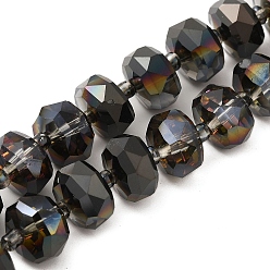 Черный Прозрачные гальванопластические стеклянные бусины нити, с половиным покрытием, граненые, рондель, чёрные, 10x6 мм, отверстие : 1.2 мм, около 60 шт / нитка, 19.69'' (50 см)