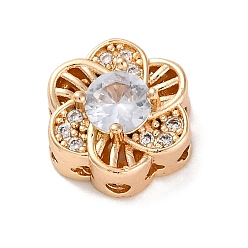 Кофейно-Золотой Стойки обшивки латунь микро проложить кубического циркония бусы, со стеклом, долговечный, без свинца и без кадмия, цветок, кофе золотой, 11x11x6.5 мм, отверстие : 1.8 мм