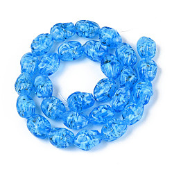 Озёрно--синий Нити из бусин ручной работы в технике лэмпворк и блестящих бусинок, самородки, со цветком внутри , Плут синий, 13.5~15x9~11.5x9~11.5 мм, отверстие : 1~1.4 мм, около 28 шт / нитка, 14.17~15.35'' (36~39 см)