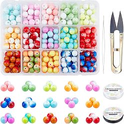 Mixed Color DIY Two-Color Baking Paint Glass Beads Stretch Bracelets Making Kits, include Sharp Steel Scissors, Elastic Crystal Thread, Stainless Steel Beading Needles, Mixed Color, Beads: 8mm, Hole: 1.3~1.6mm, 525pcs/set