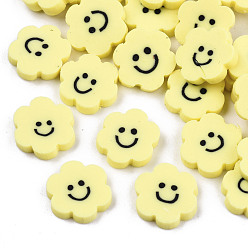 Yellow Handmade Polymer Clay Cabochons, Polymer Clay Slices for Resin Crafts & DIY Projects, Flower with Smile, Yellow, 9~10x9.5~10.5x2mm, about 5750pcs/1000g
