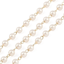 Золотой Сателлитные цепи из латуни с обшивкой стойки, с плесетическими бусинами, золотые, бусина : 3.8 mm, 5 м / рулон