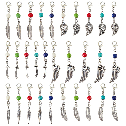 (52) Непрозрачная лаванда 60 шт. маркеры для фиксации петель из сплава и синтетического бирюзового цвета, Сплав с застежками когтя омара, разноцветные, 4.7~5.7 см