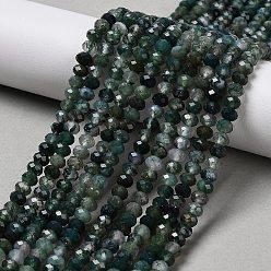 Мосс Агат Природные моховой агат бисер нитей, граненые, рондель, 4.5x3.5 мм, отверстие : 0.9 мм, около 113 шт / нитка, 15.35 дюйм (39 см)